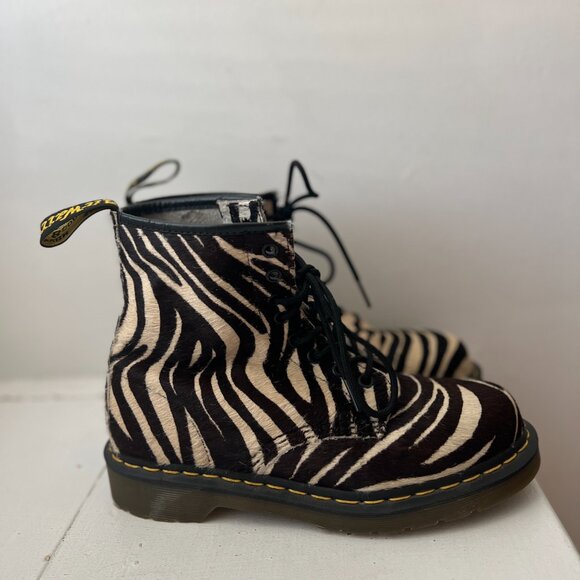 Doc Dr. Martens Zebra Print Pony Hair-on real fur leather boots rare unisex - Picture 4 of 11